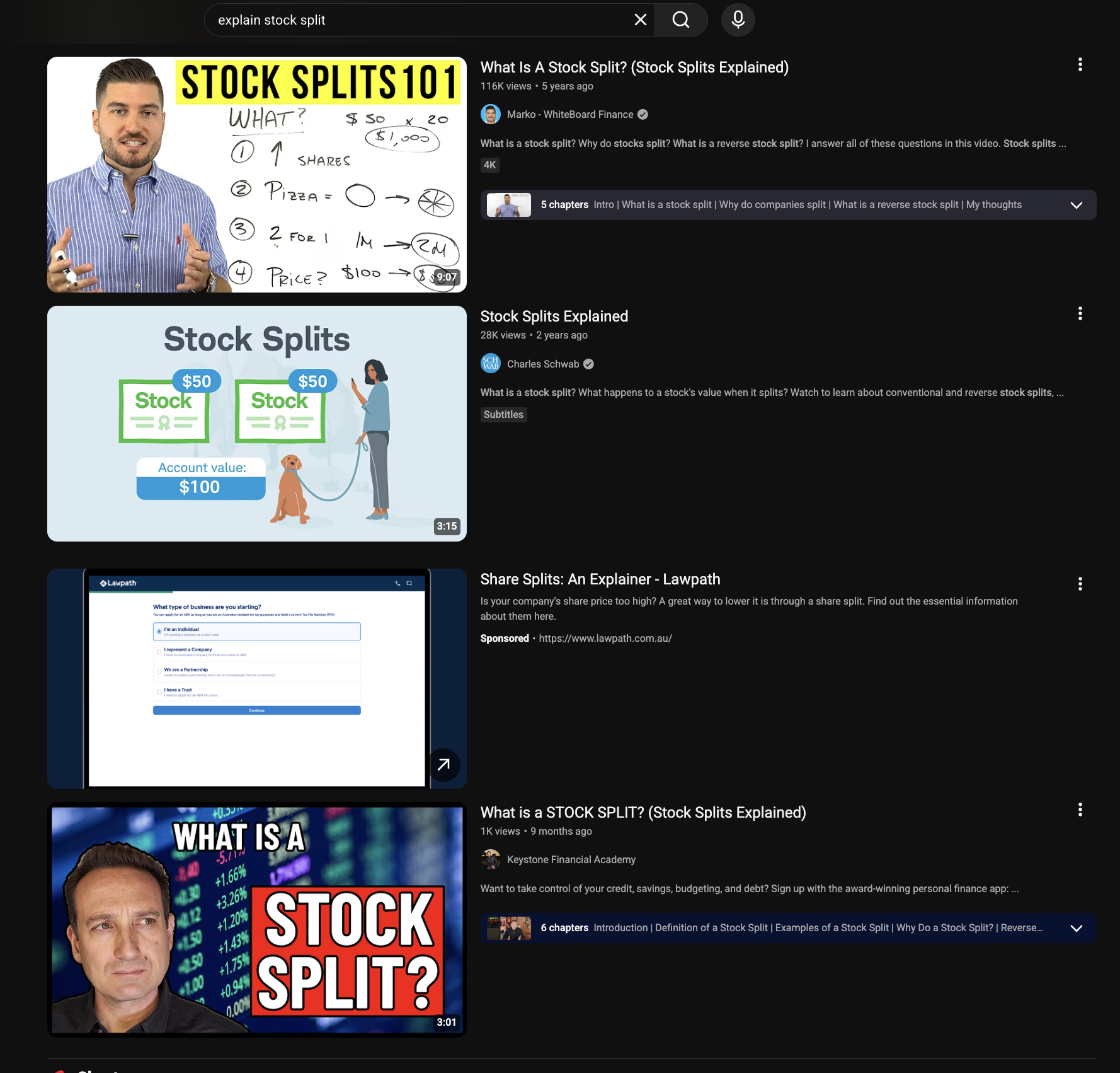 YouTube results - random video options